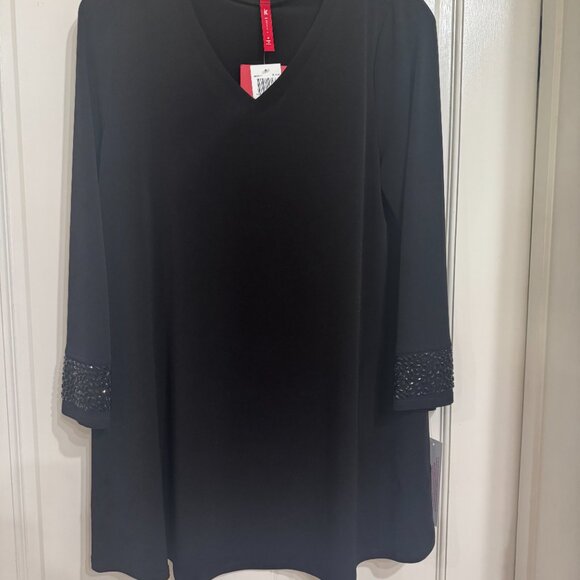 NEW w Tags 2 piece IC Black 2 pc Tunic & pants with Blk Beads accents sz M - Picture 4 of 8